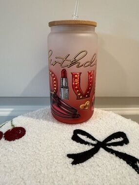 Red Ombre 'BIRTHDAY DIVA' Birthday Tumbler with Bamboo Lid and Straw